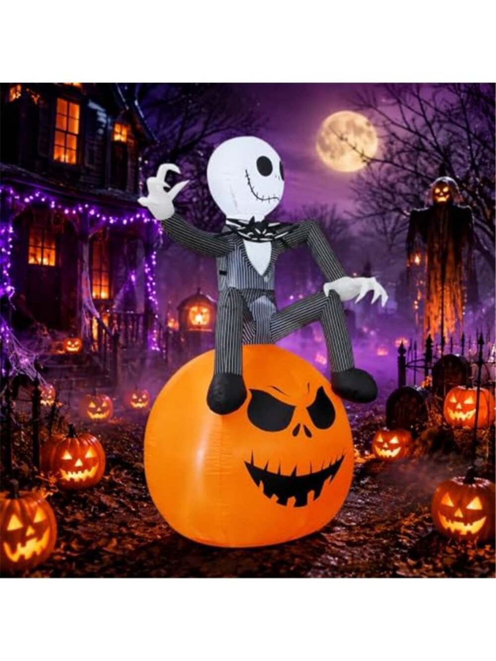 6Ft Inflatable Halloween Yard Decoration - Outdoor Blow Up Skeleton & Pumpkin